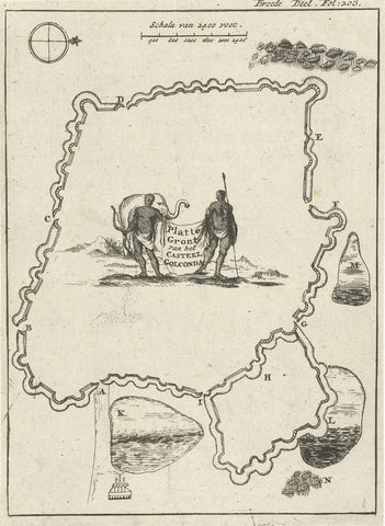 Map of Fort Golkonda, Jan Luyken, 1693 Canvas Print