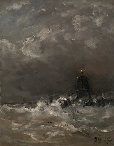 Lighthouse in Breaking Waves, Hendrik Willem Mesdag, c. 1900 - c. 1907 Canvas Print
