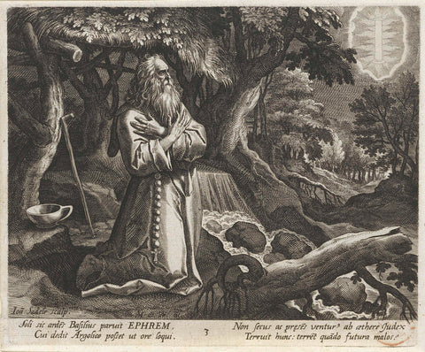 Saint Ephraim as a hermit, Johann Sadeler (I), 1594 Canvas Print