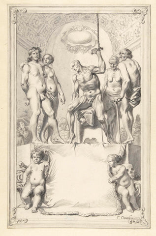 Title Page with Models for Anatomical Drawing Exercises, Casper Casteleyn, 1653 Canvas Print