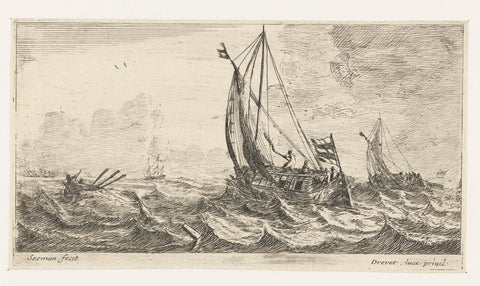 Ferry on rough seas, anonymous, 1650 - 1738 Canvas Print