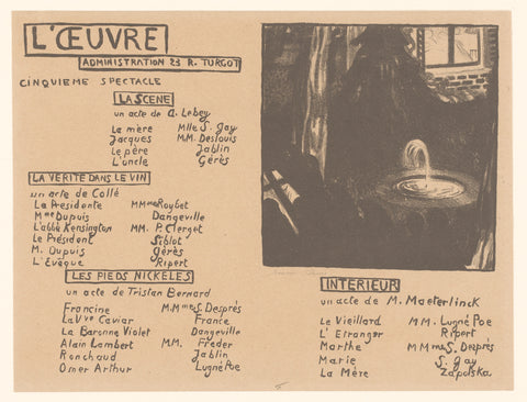 Poster for the Théâtre de l'Œuvre with depiction of a fountain, Maurice Denis, 1894 - 1895 Canvas Print