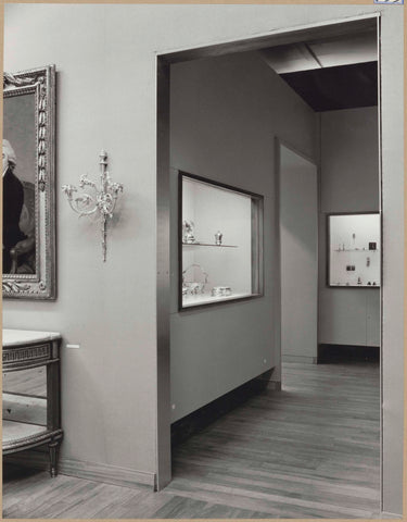 Room with built-in display cases with various metal objects, 1962 Canvas Print