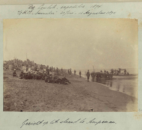 Beach in Ampenan with soldiers during the Lombok expedition 1894, Christiaan Johan Neeb (attributed to), in or after 1894 Canvas Print