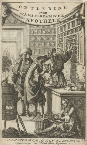 Interior of a pharmacy, Jan Luyken, 1689 Canvas Print