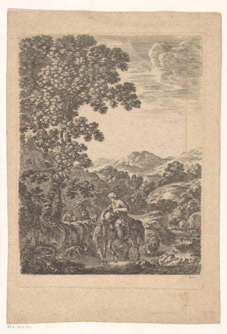 Shepherd on horseback in brook, Stefano della Bella, 1620 - 1664 Canvas Print