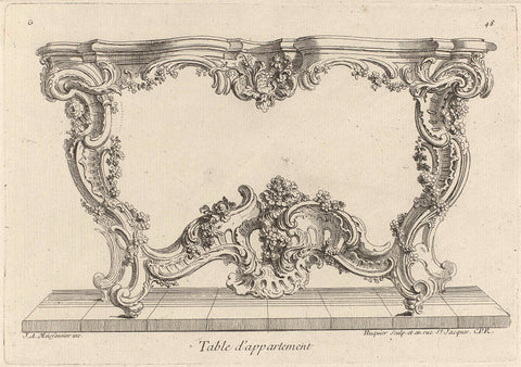 Ontwerp voor een tafel in rococo stijl, Gabriel Huquier, Juste Aurèle Meissonnier, 1738 - 1749 Canvas Print