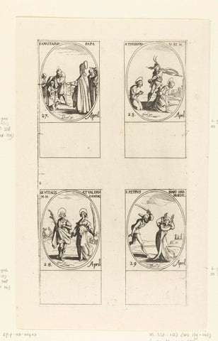 Saint Anastasius I, Saint Theodora of Alexandria, Saint Vitalis and Valeria of Ravenna, Saint Peter Martyr of Verona (April 27-29), Jacques Callot, 1632 - 1636 Canvas Print