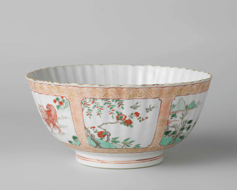 Bowl with landscapes, mythological animals and flowers, anonymous, c. 1700 - c. 1725 Canvas Print