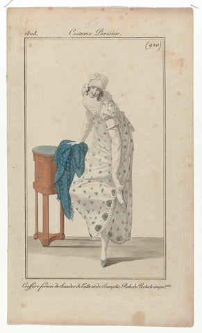 Journal des Dames et des Modes, Costume Parisien, 15 September 1808, (920): Coeffure formed by Bandes (...), anonymous, 1808 Canvas Print