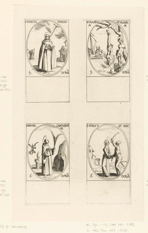 Saint Therese of Avila, Saint Placidus and Saint Flavia of Subiaco, Saint Bruno the Carthusian, Saint Fides of Agen (October 5-6), Jacques Callot, 1632 - 1636 Canvas Print