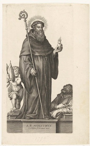 Saint Augustine of Hippo with burning heart and believer, Schelte Adamsz. Bolswert, 1596 – 1659 Canvas Print