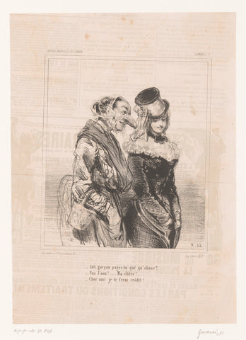 Costumed man speaks to lady during carnival, Paul Gavarni, 1846 Canvas Print