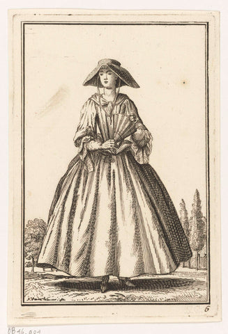 Woman with hat and fan, Adolf van der Laan, c. 1710 - 1755 Canvas Print