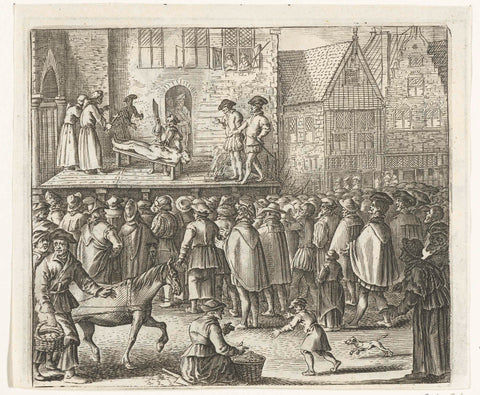 Execution of the dopers on the scaffold on Dam Square, 1535, anonymous, 1650 - 1699 Canvas Print