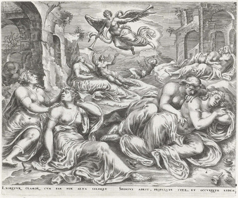 Wise and foolish virgins awakened by an angel, Harmen Jansz Muller, 1565 - 1572 Canvas Print