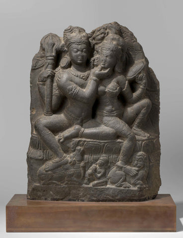 Stone relief depicting Shiva and Parvati, anonymous, 1000 - 1099 Canvas Print