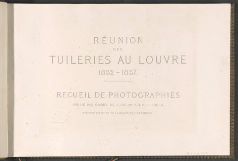 Titelpagina van Réunion des Tuileries au Louvre 1852-1857, album 4, Barthelemier frères, 1857 Canvas Print