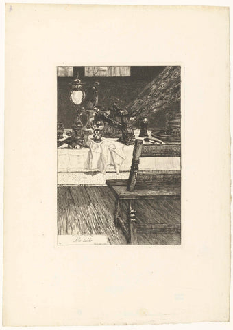 Set table with pie in the shape of peacock, Félix Bracquemond, 1860 - 1914 Canvas Print