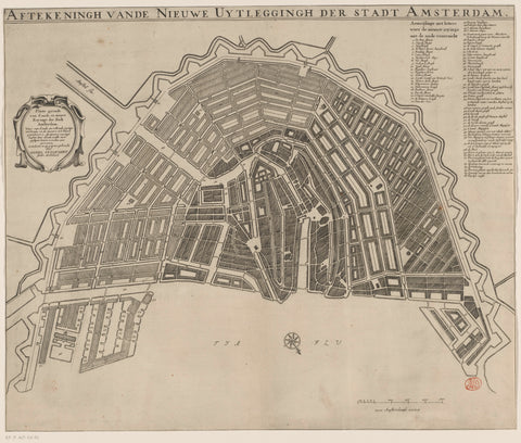 Map of Amsterdam with design for the Fourth Explanation, anonymous, 1662 Canvas Print