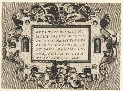 Cartouche with quotation Aristotle, Frans Huys, 1555 Canvas Print