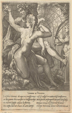 Vertumnus en Pomona, Giovanni Jacopo Caraglio, 1515 - 1565 Canvas Print