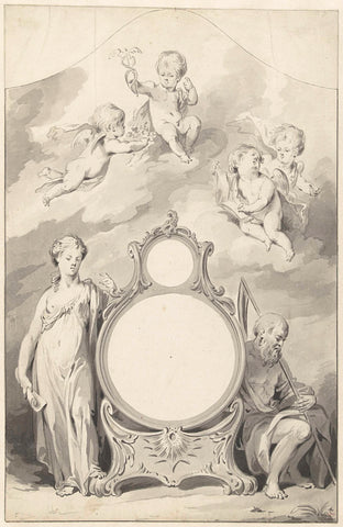 Design for the decoration around the dial of a bell with bat wing motif, Jacobus Buys, 1734 - 1801 Canvas Print