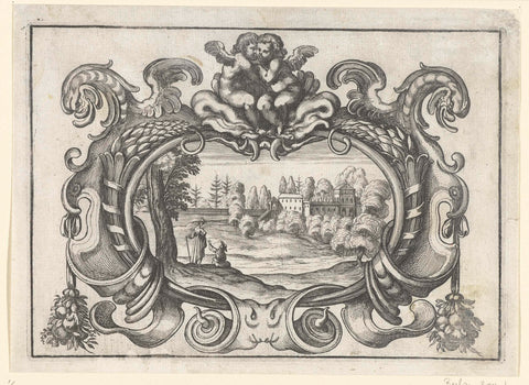 Cartouche met twee putti bovenaan, Daniel Rabel, 1634 Canvas Print