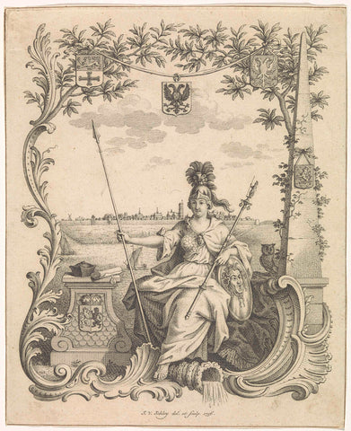 Minerva with beadle staff for university city Harderwijk, Jacob van der Schley, 1756 Canvas Print