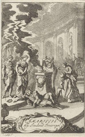 Amarillis in a temple near the corpse of damon, killed by lightning, Caspar Luyken, 1693 Canvas Print