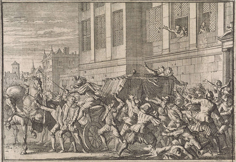 Attack in Madrid on the carriage of the Count of Olivares, Gaspard de Gusmán, 1643, Caspar Luyken (attributed to), 1701 Canvas Print