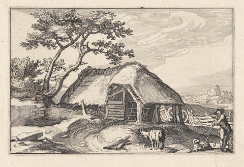 Farm and shepherd with dog and goat, Claes Jansz. Visscher (II), 1620 Canvas Print