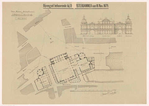 Plan for a new stock exchange building on Dam Square, 1879, C. Muysken, 1879 Canvas Print