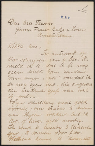 Letter to Filippo Tessaro, Jan Voerman (1857-1941), 1890 Canvas Print