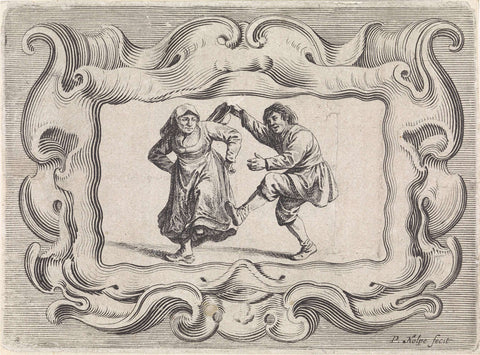 Dancing peasant couple, Pieter Nolpe, 1623 - 1653 Canvas Print