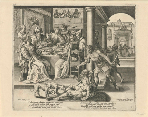 Lazarus begs in the house of the rich man, Crispijn van de Passe (I), 1589 - 1611 Canvas Print