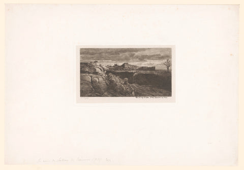 Rock landscape overlooking wall, Charles-François Daubigny, 1850 Canvas Print