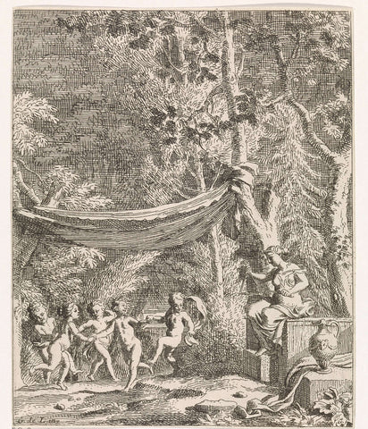 Five putti dances to the music of a triangle, Johannes Glauber, 1656 - 1726 Canvas Print