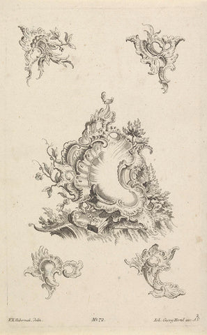 Cartouche with flower and leaf motifs, anonymous, 1731 - 1775 Canvas Print