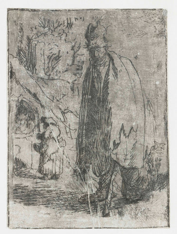 Beggar with a Cottage and Two Figures in the Background, Rembrandt van Rijn, c. 1629 Canvas Print