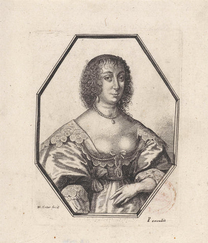 Portrait of a woman with a string of pearls, Wenceslaus Hollar, 1637 - 1638 Canvas Print