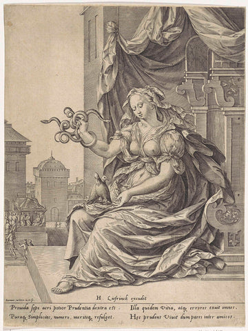 Allegorie op Voorzichtigheid en Onschuld, Hieronymus Wierix, 1563 - before 1573 Canvas Print