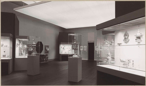 Room with silverware in display cases, left on the wall a portrait, c. 1979 - c. 1980 Canvas Print