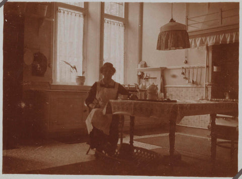 Woman posing in the kitchen of the villa in March 1922, 1922 Canvas Print