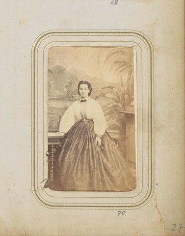 Portrait of a woman in a wide skirt and a white blouse with a bow tie, Woodbury & Page, c. 1857 - c. 1880 Canvas Print