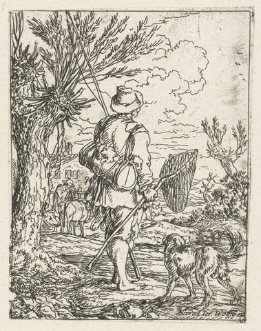 Fisher with dog, Jonas Umbach, 1634 - 1693 Canvas Print