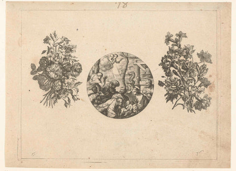 Watch case between two bouquets, Jacques Vauquer, after 1631 - before 1676 Canvas Print