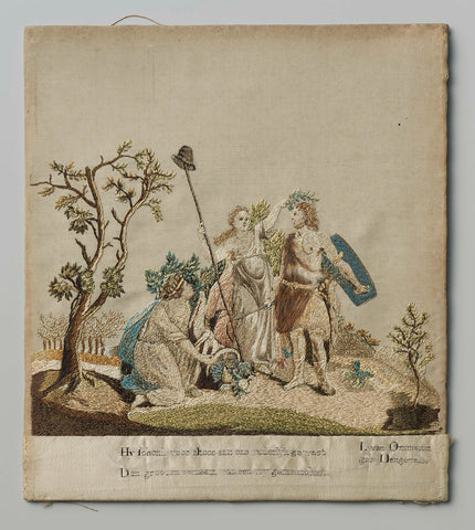 Embroidery with allegorical representation of Claudius Civilis with freedom and abundance, Louise van Ommeren-Hengevelt, after 1784 - before 1806 Canvas Print