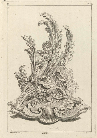 Ornament with plants on a shell, Pierre Quentin Chedel, Juste Aurèle Meissonnier, 1738 - 1749 Canvas Print