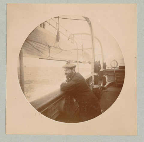 Carl Saltzmann, the draughtsman and photographer, leans on the railing of a ship and peers overboard, Paul Güssfeldt (possibly), 1889 Canvas Print